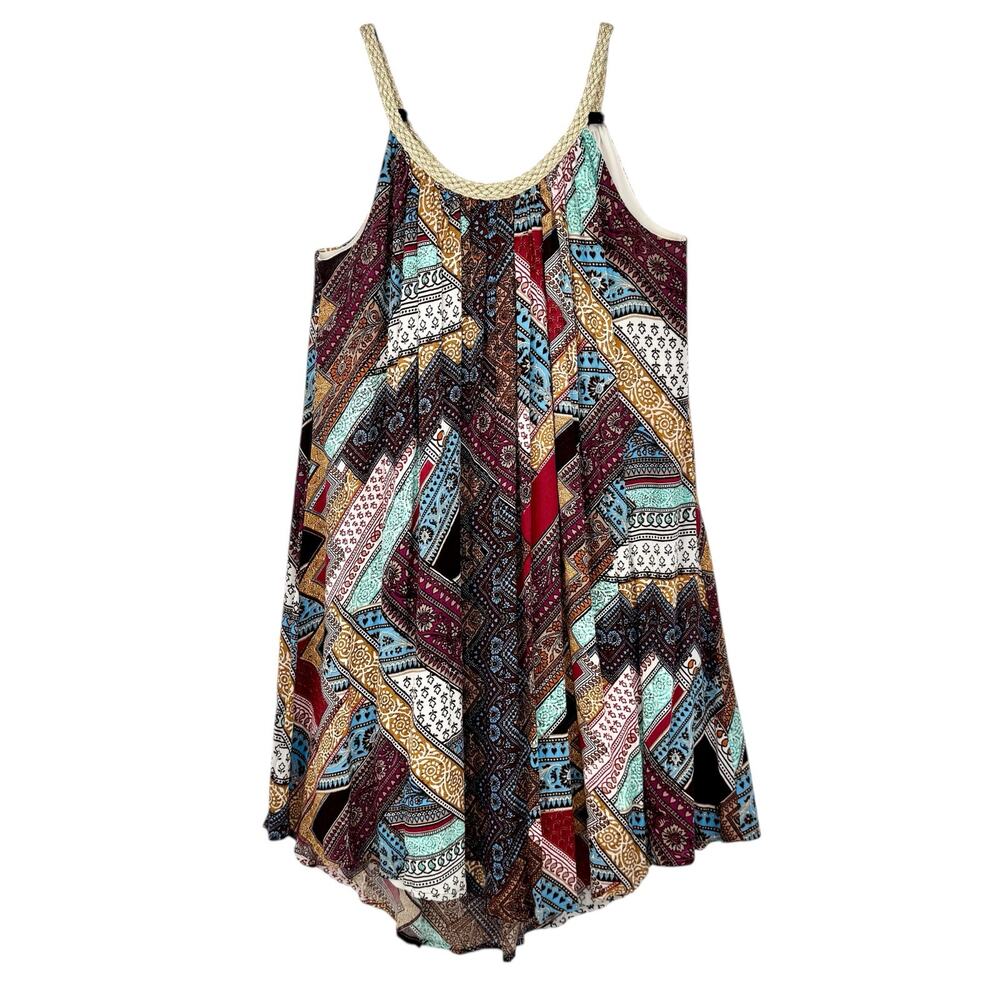 Nina Leonard Women's Sleeveless Patchwork Swing Dress Size M Boho Artsy Earthy